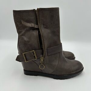 Regal Japan Black Leather Wedge Buckle Boots Double Zip Moto 9.5 Japandi Urban